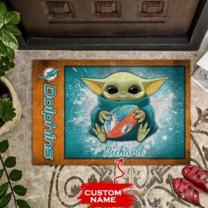 Miami Dolphins Doormats Baby Yoda Nfl Custom Name Dttdoma1103060
