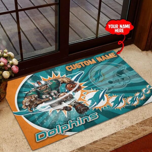 Miami-Dolphins 3D Personalized Doormats Nfl Mascot & Logo 04 Dttdmat170519
