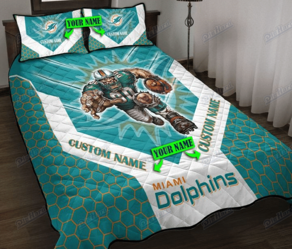 Nfl Miami Dolphins Mascot Personalized Quilt Set 01 Dttqs200524