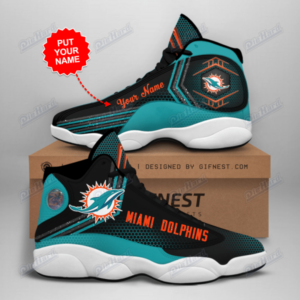 Black Miami Dolphins Air Jordan 13 Shoes Custom Name for men