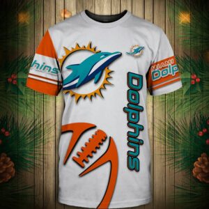 White Miami Dolphins T-Shirt mens 3D Ball Graphics