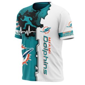 Miami Dolphins T-Shirt 3D heart ECG line graphics for sale