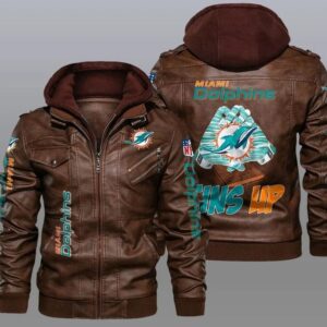 New Miami Dolphins leather winter Jackets mens discount
