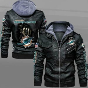 Miami Dolphins Leather Jacket Dead Skull In Black
