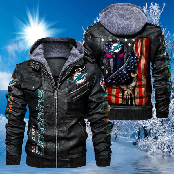 Detail NFL Miami Dolphins men's Leather Jacket for cheap