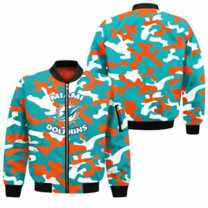 NFL Miami Dolphins Bomber Jacket Camo Limited Edition All Over Print