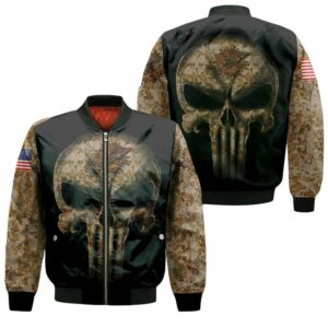 NFL Miami Dolphins Bomber Jacket Camouflage Skull American Flag