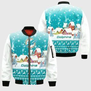 NFL Miami Dolphins Bomber Jacket Christmas Pattern Limited Edition Unisex 01