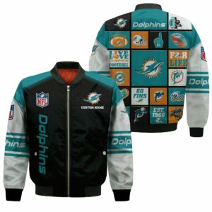 NFL Miami Dolphins Bomber Jacket Custom Name Personalized Leather