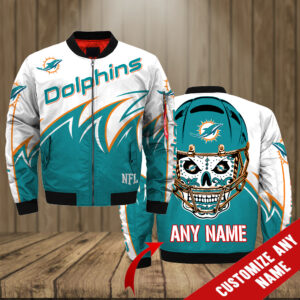 NFL Miami Dolphins Skull Bomber Jacket CUSTOMIZE YOUR NAME