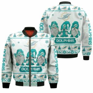 NFL Miami Dolphins Bomber Jacket Gnomes Ugly Christmas 3D