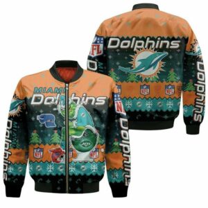 NFL Miami Dolphins Bomber Jacket Grinch In Toilet Christmas Knitting Pattern