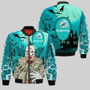 NFL Miami Dolphins Clown Graphic Bomber Jacket Halloween for sale