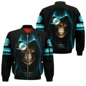 Black Miami Dolphins sports jacket Death Graphics for cheap