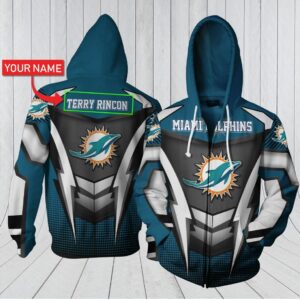 NFL Custom name Miami Dolphins zip up Hoodie 3D For Fans no1