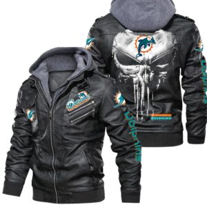 NFL Leather Miami Dolphins Jacket 3D Skull on sale