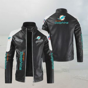 NFL Miami Dolphins Leather Jacket Black White