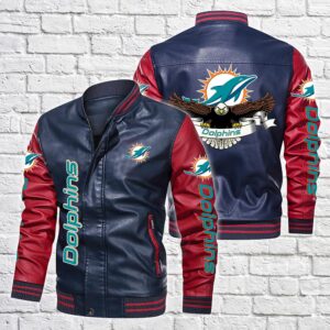 NFL Miami Dolphins bomber leather jackets eagle graphic