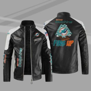 NFL Miami Dolphins Leather Jacket Fins Up Black White