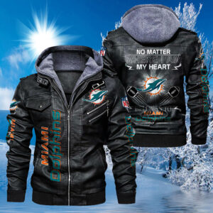 NFL Miami Dolphins Leather Jacket No Matter Where I Am My Heart Miami Dolphins