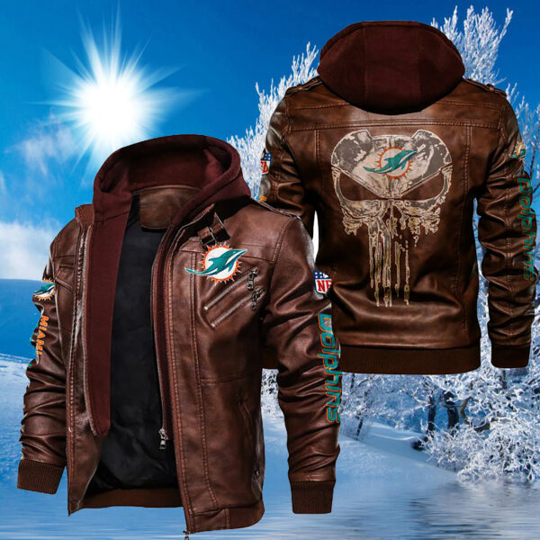 Mens Miami Dolphins Skull Graphic leather jacket for sale