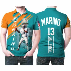 NFL Miami Dolphins Polo Shirt Dan Marino 13 Go Fins Signature 3d Printed