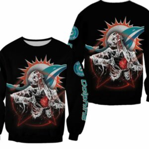Black Miami Dolphins skeleton Graphics Sweatshirt Limited Edition