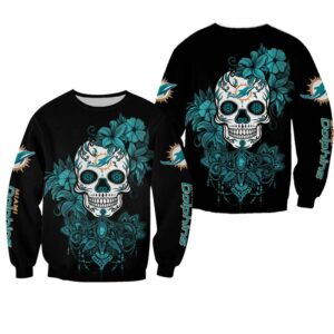 NFL Black Miami Dolphins Sweatshirt Skull Floral new design
