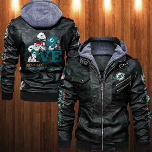 Snoopy Love Miami Dolphins Leather Jacket Black NFL