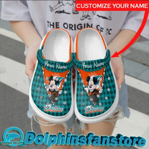 NFL New Custom name Miami Dolphins 3D Mickey Crocs style gift for fan