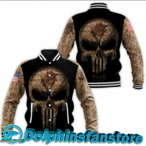 Camouflage Skull Miami Dolphins American Flag 3d Personalized Baseball Jacket