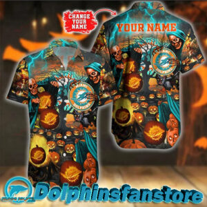 Custom Miami Dolphins Skull graphic Hawaiian Shirts vintage for cheap