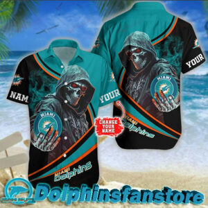 Custom Miami Dolphins Death graphics Hawaiian Shirts for sale